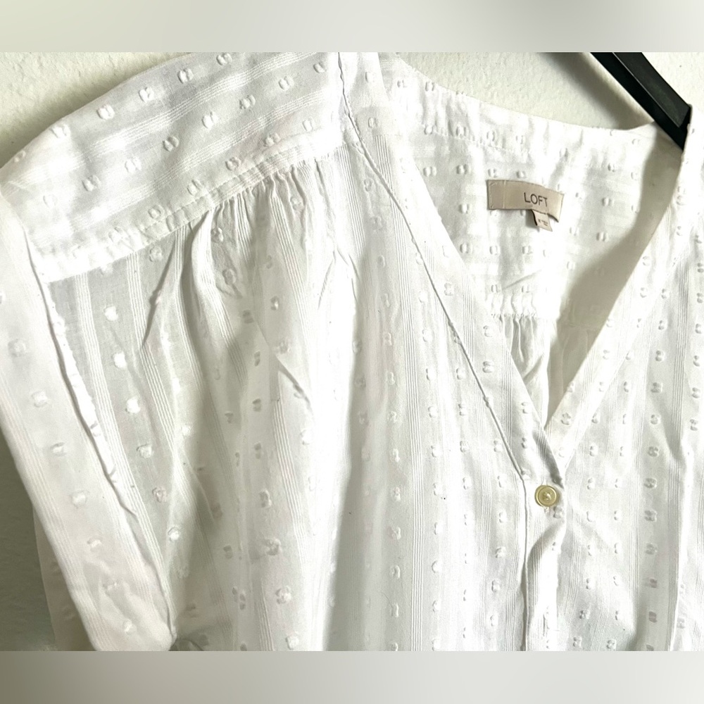 LOFT white v neck cotton top - Picture 3 of 6
